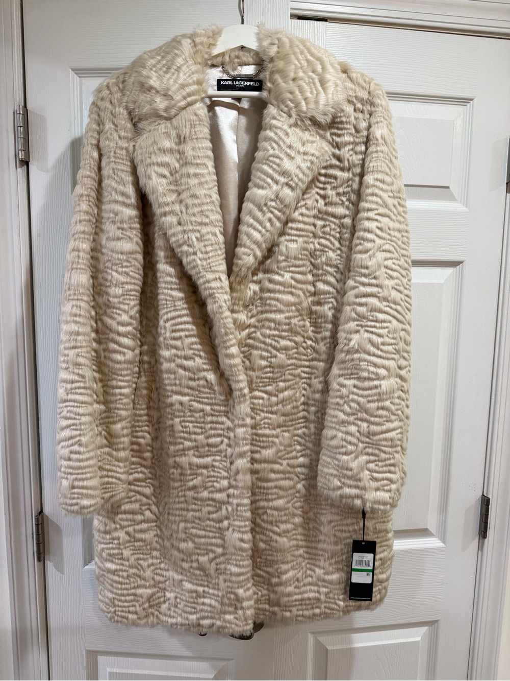 Karl Lagerfeld Ivory Faux Fur Pea Coat
